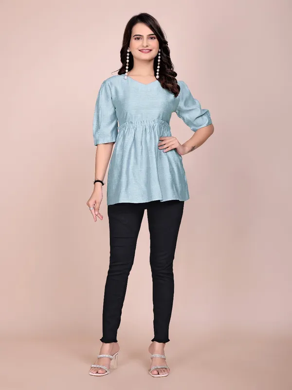 Sky_Blue_Rayon_Slub_Tunic_Top_For_Women