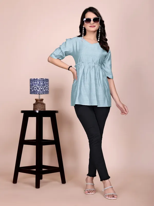 Sky_Blue_Rayon_Slub_Tunic_Top_For_Women