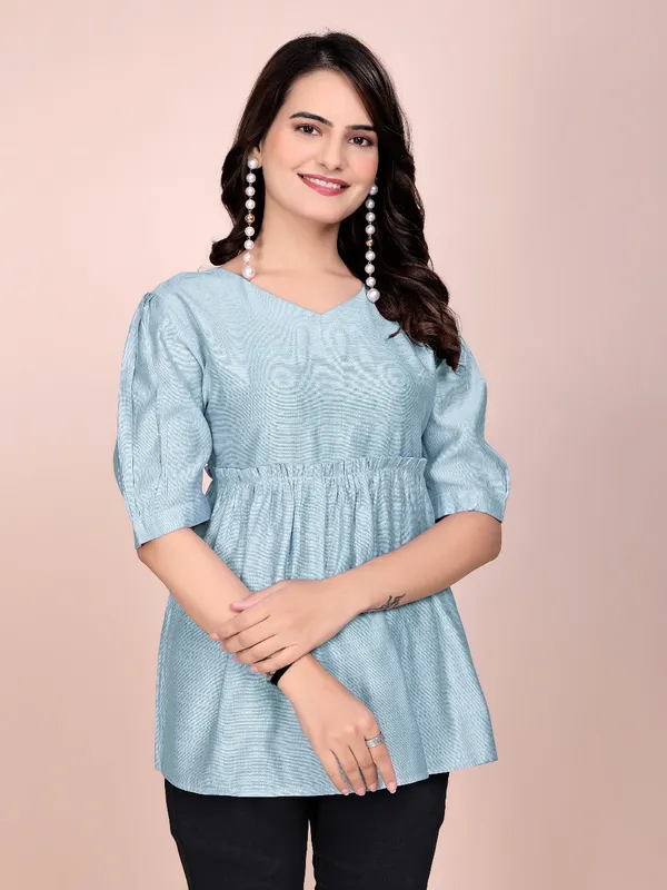 Sky_Blue_Rayon_Slub_Tunic_Top_For_Women