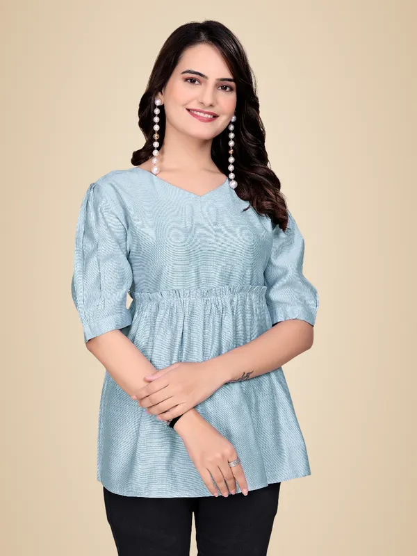Sky_Blue_Rayon_Slub_Tunic_Top_For_Women