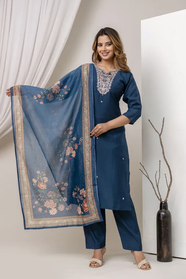 Blue_Pure_Roman_Silk_Kurta_Pant_&_Dupatta_For_Women