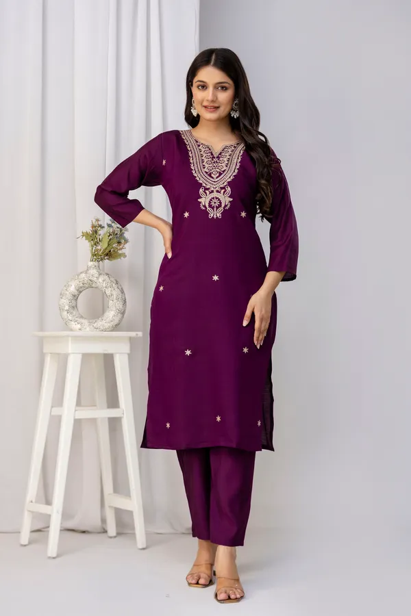 Wine_Pure_Roman_Silk_Kurta__Pant_&_Dupatta_For_Women
