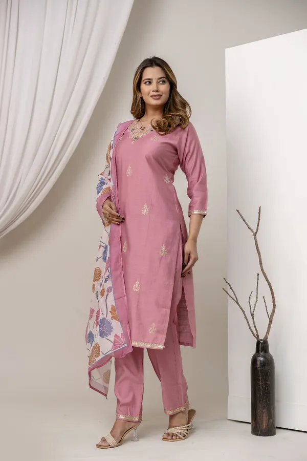 Peach_Viscose_Cotton_Kurta_Pant_&_Dupatta_For_Women