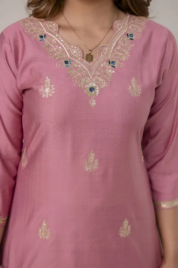 Peach_Viscose_Cotton_Kurta_Pant_&_Dupatta_For_Women