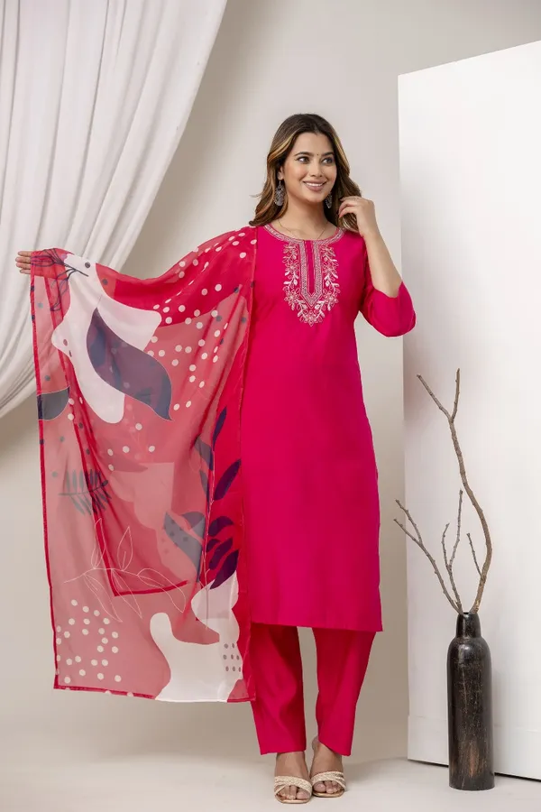 Pink_Pure_Roman_Silk_Kurta__Pant_&_Dupatta_For_Women