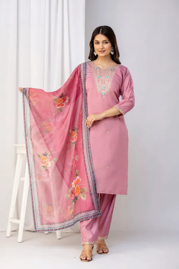 Pink_Pure_Roman_Silk_Kurta_Pant_&_Dupatta_For_Women