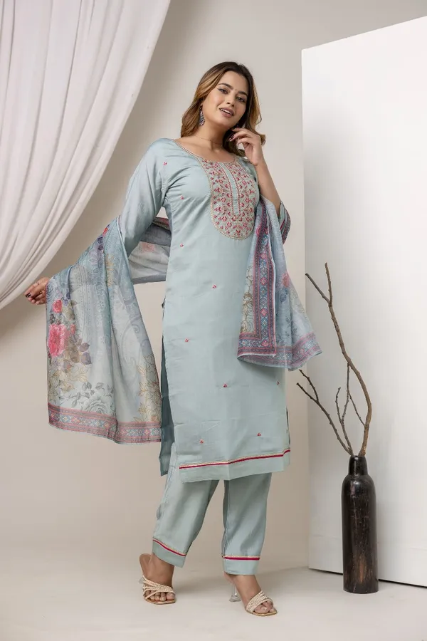 Sky_Blue_Pure_Roman_Silk_Kurta_Pant_&_Dupatta_For_Women