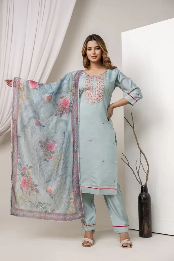 Sky_Blue_Pure_Roman_Silk_Kurta_Pant_&_Dupatta_For_Women