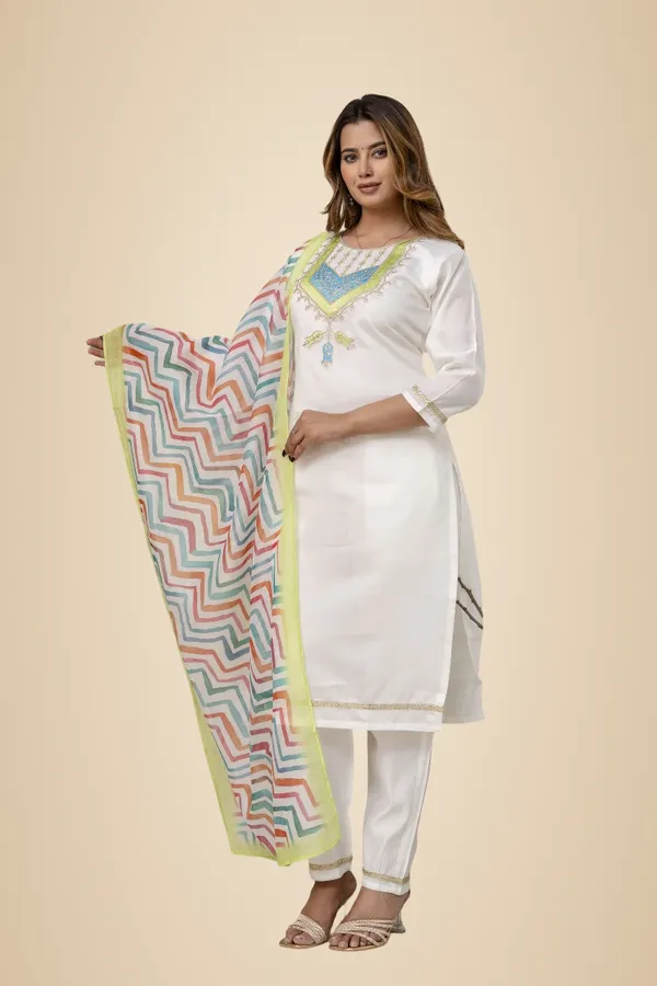 White_Pure_Roman_Silk_Kurta_Pant_&_Dupatta_For_Women