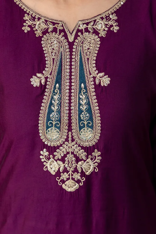 Wine_Pure_Roman_Silk_Kurta_Pant_&_Dupatta_For_Women