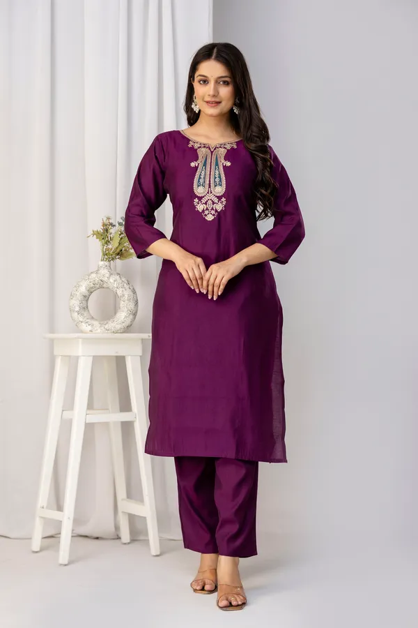 Wine_Pure_Roman_Silk_Kurta_Pant_&_Dupatta_For_Women