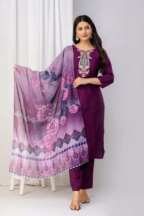 Wine_Pure_Roman_Silk_Kurta_Pant_&_Dupatta_For_Women