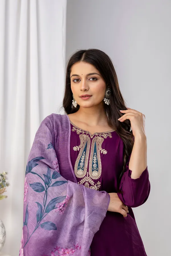 Wine_Pure_Roman_Silk_Kurta_Pant_&_Dupatta_For_Women