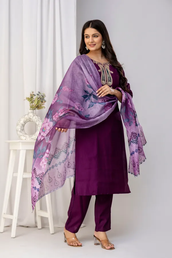 Wine_Pure_Roman_Silk_Kurta_Pant_&_Dupatta_For_Women