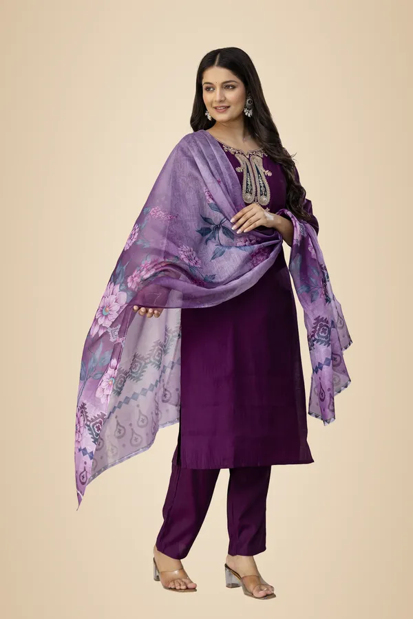 Wine_Pure_Roman_Silk_Kurta_Pant_&_Dupatta_For_Women