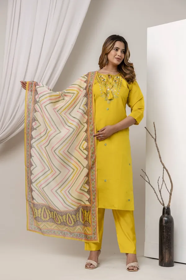 Yellow_Pure_Roman_Silk_Kurta_Pant_&_Dupatta_For_Women