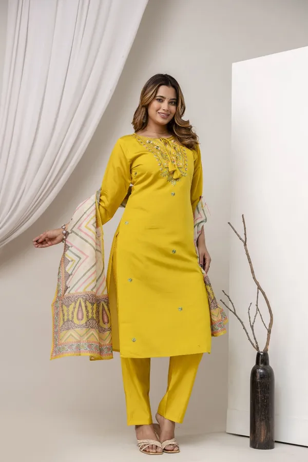 Yellow_Pure_Roman_Silk_Kurta_Pant_&_Dupatta_For_Women