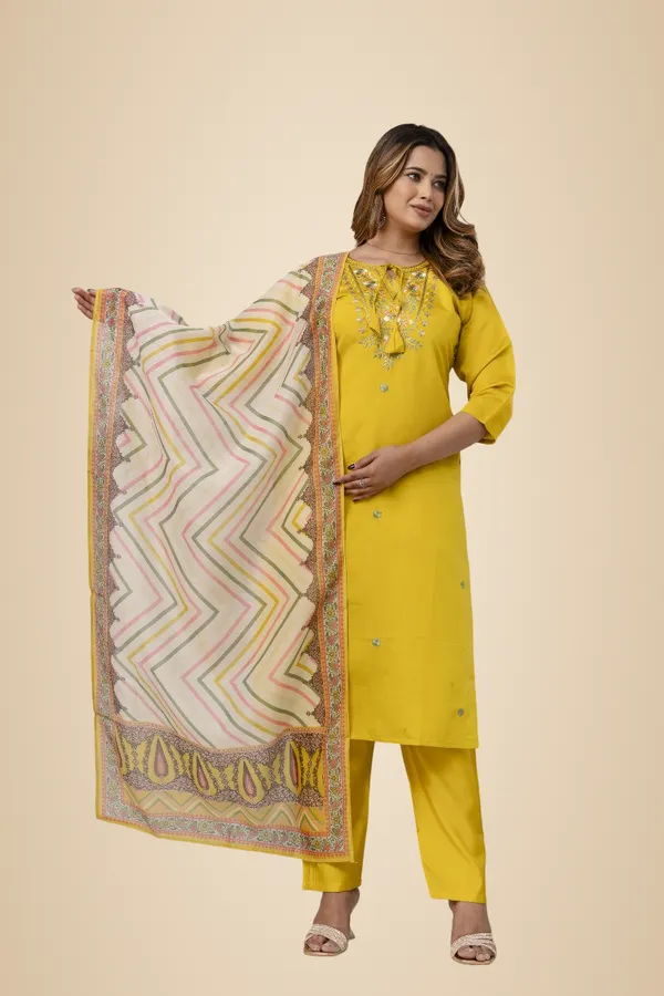 Yellow_Pure_Roman_Silk_Kurta_Pant_&_Dupatta_For_Women