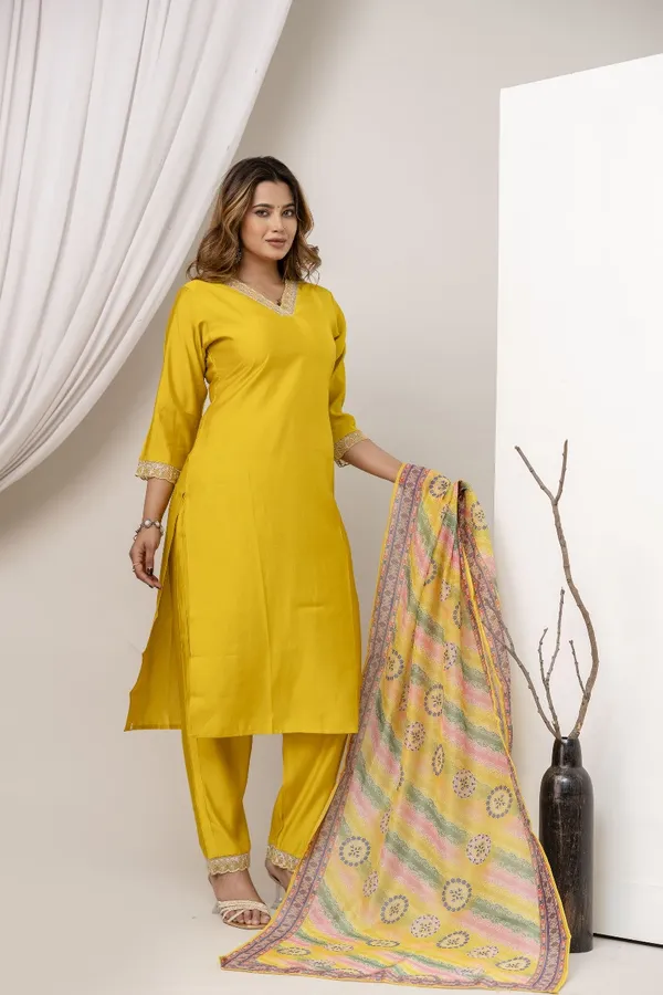 Yellow_Pure_Roman_Silk_Kurta_Pant_&_Dupatta_For_Women