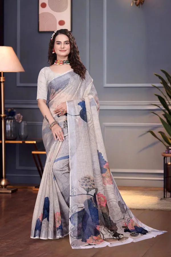 Grey_Linen_Saree_For_Women