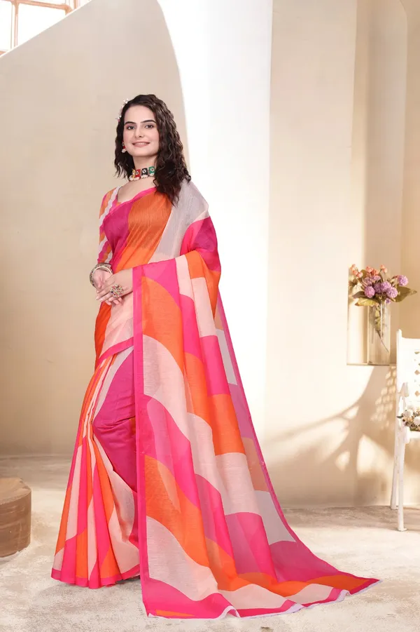 Pink_&_Orange_Linen_Saree_For_Women