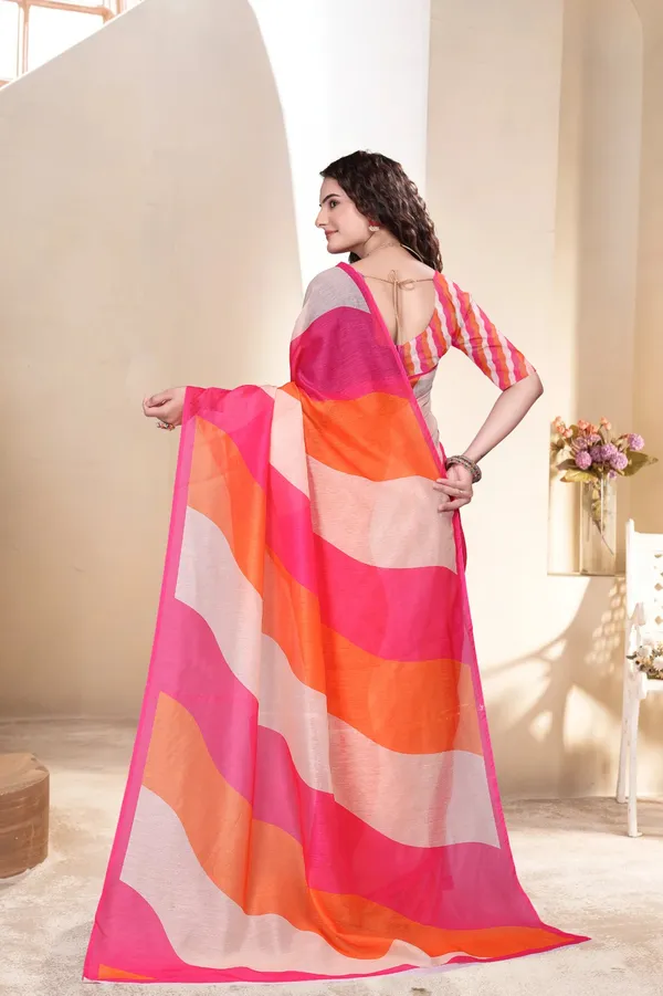 Pink_&_Orange_Linen_Saree_For_Women