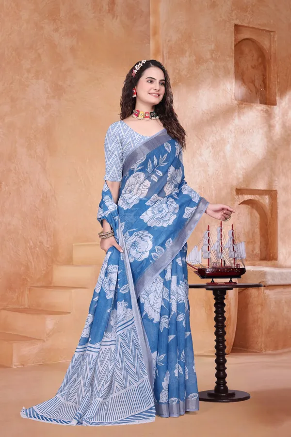 White_Linen_Saree_For_Women