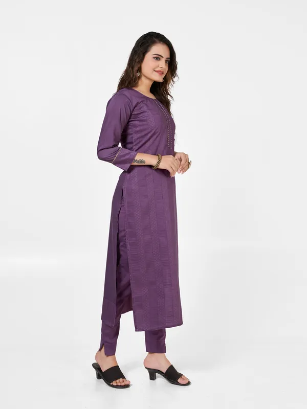 Wine_Jacquard_Kurti_Pant_Set_For_Women