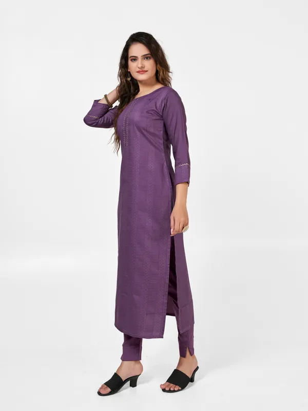 Wine_Jacquard_Kurti_Pant_Set_For_Women