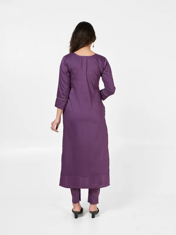 Wine_Jacquard_Kurti_Pant_Set_For_Women