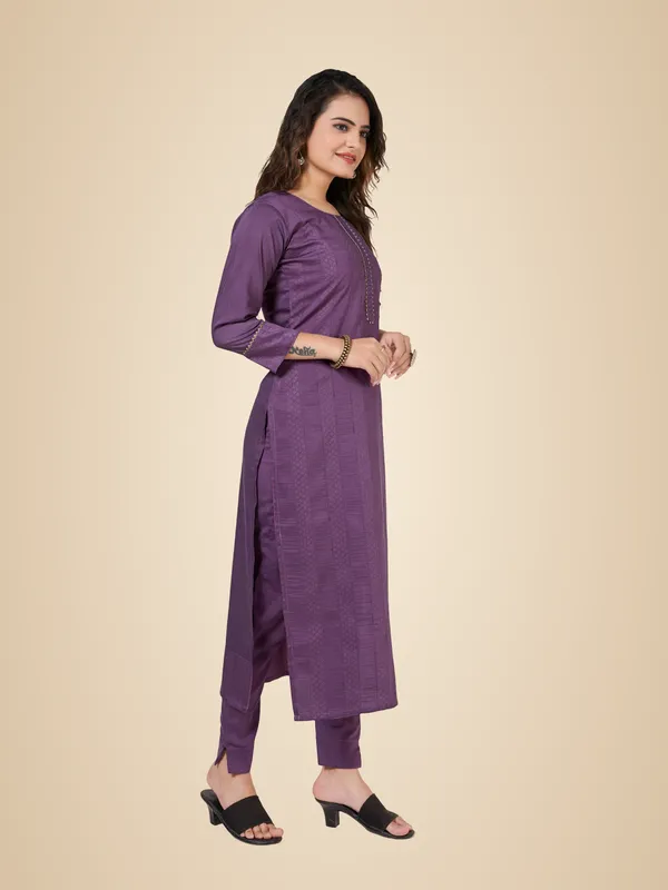 Wine_Jacquard_Kurti_Pant_Set_For_Women