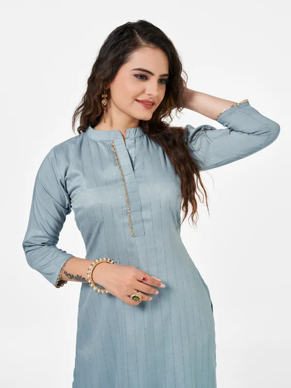 Grey_Jacquard_Kurti_Pant_Set_For_Women
