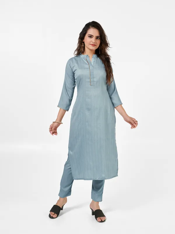 Grey_Jacquard_Kurti_Pant_Set_For_Women