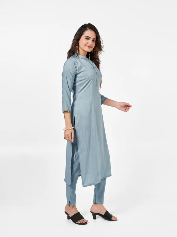 Grey_Jacquard_Kurti_Pant_Set_For_Women