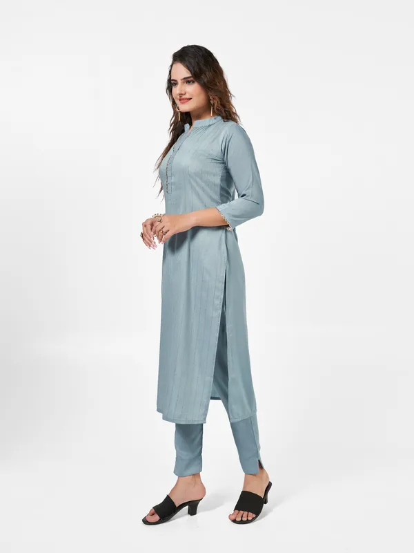 Grey_Jacquard_Kurti_Pant_Set_For_Women