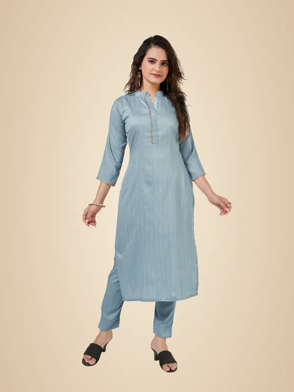 Grey_Jacquard_Kurti_Pant_Set_For_Women