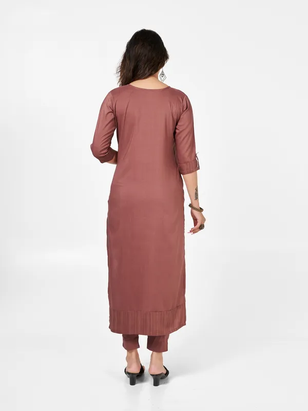 Rust_Jacquard_Kurti_Pant_Set_For_Women