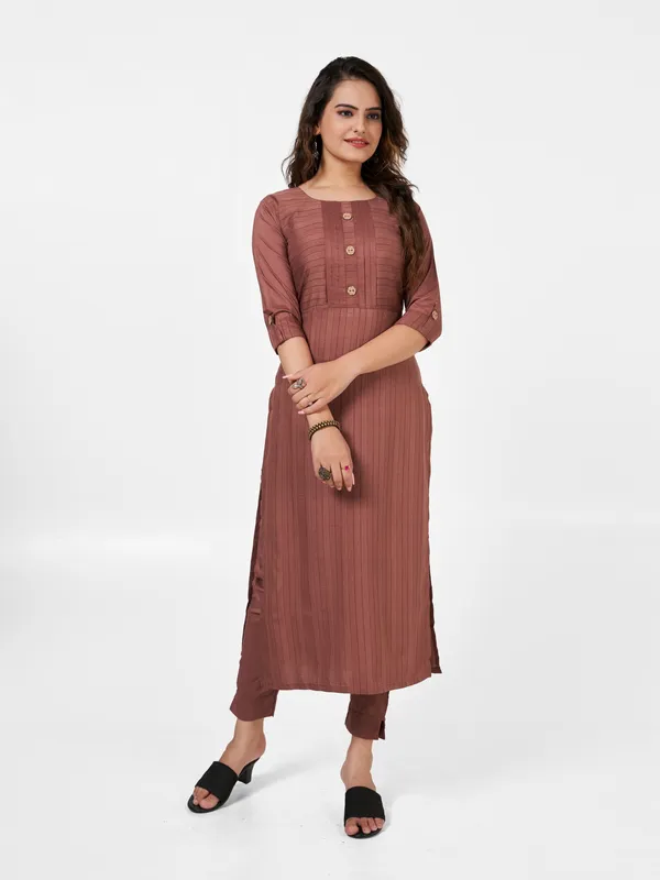 Rust_Jacquard_Kurti_Pant_Set_For_Women