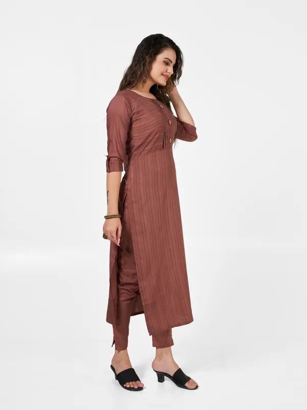 Rust_Jacquard_Kurti_Pant_Set_For_Women