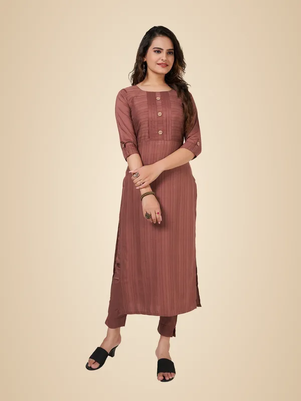 Rust_Jacquard_Kurti_Pant_Set_For_Women