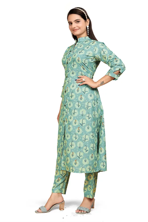 Green_Rayon_Slub_Kurti_Pant_Set_For_Women