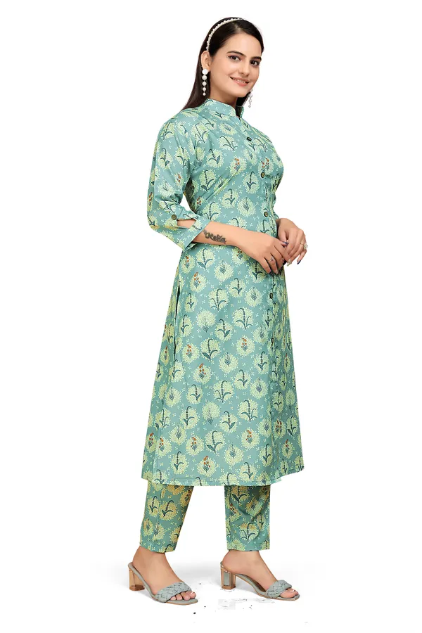 Green_Rayon_Slub_Kurti_Pant_Set_For_Women
