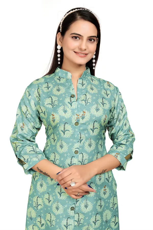 Green_Rayon_Slub_Kurti_Pant_Set_For_Women