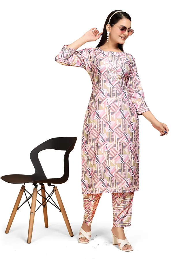 Pink_Rayon_Slub_Kurti_Pant_Set_For_Women