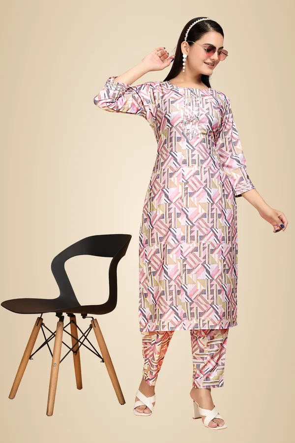 Pink_Rayon_Slub_Kurti_Pant_Set_For_Women