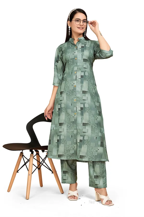Green_Rayon_Slub_Kurti_Pant_Set_For_Women