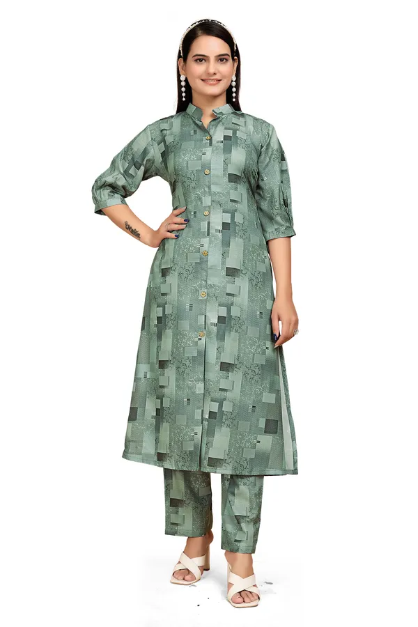 Green_Rayon_Slub_Kurti_Pant_Set_For_Women