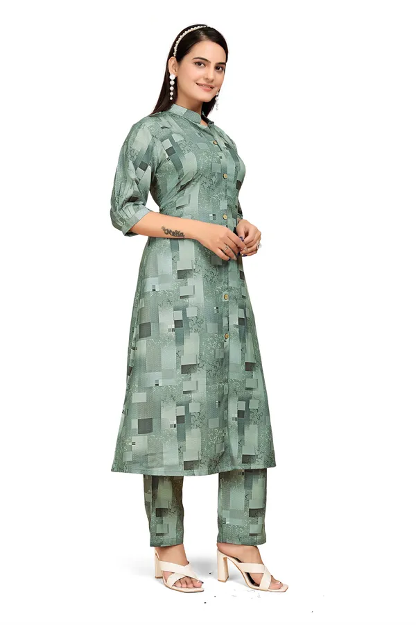 Green_Rayon_Slub_Kurti_Pant_Set_For_Women
