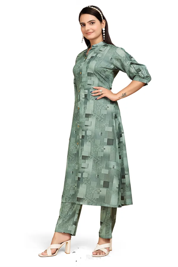 Green_Rayon_Slub_Kurti_Pant_Set_For_Women