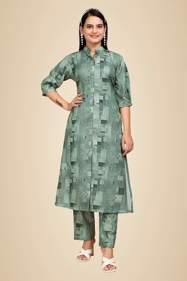 Green_Rayon_Slub_Kurti_Pant_Set_For_Women